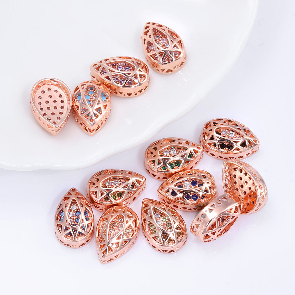 Drop Shape Rose Gold Plated High-Quality Sew-on Alloy Charms Inlaid Cubic Zirconia WholesaleRhinestone