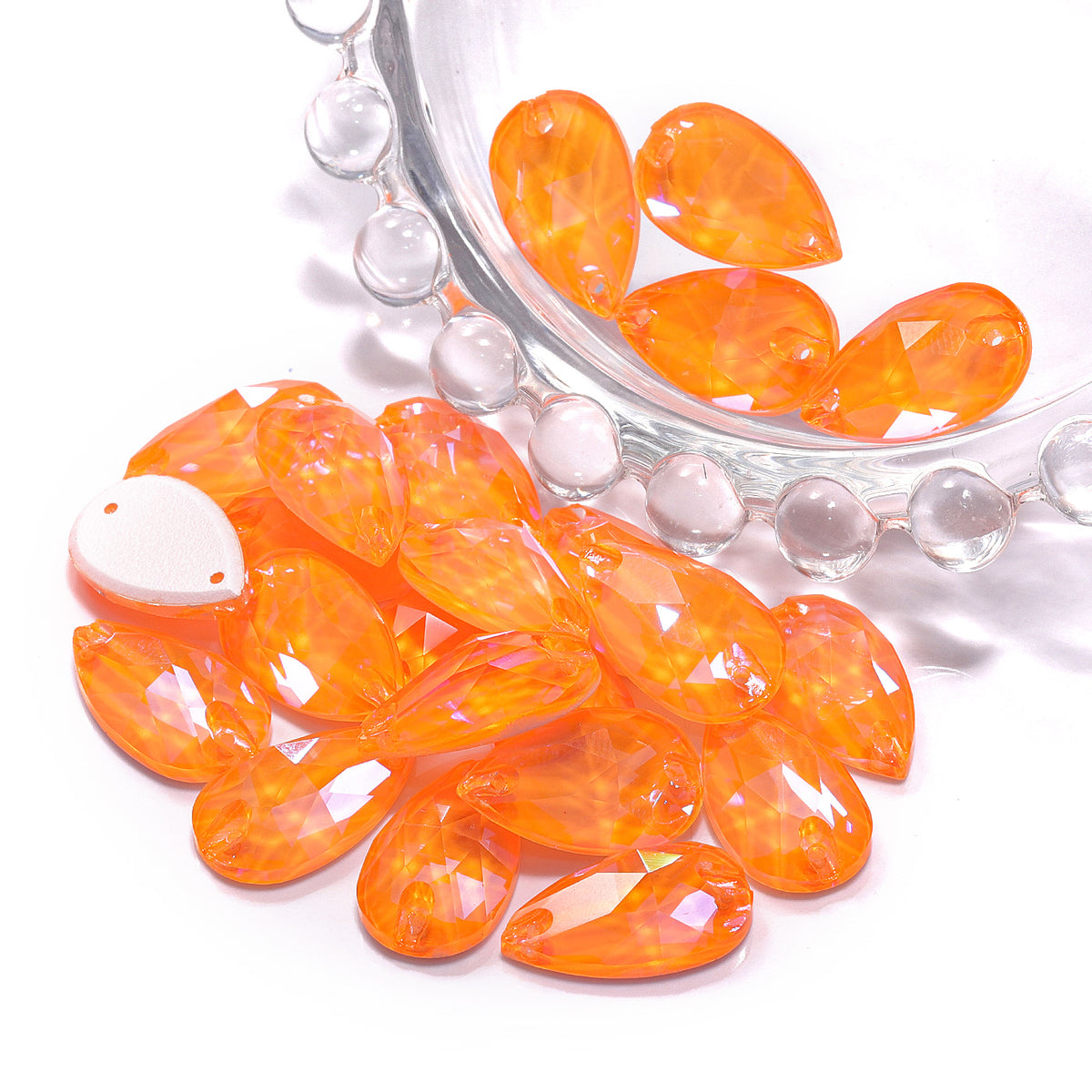 Electric Neon Orange Yellow Drop Shape High Quality Glass Sew-on Rhinestones WholesaleRhinestone