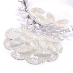 Electric Neon White Navette Shape High Quality Glass Sew-on Rhinestones