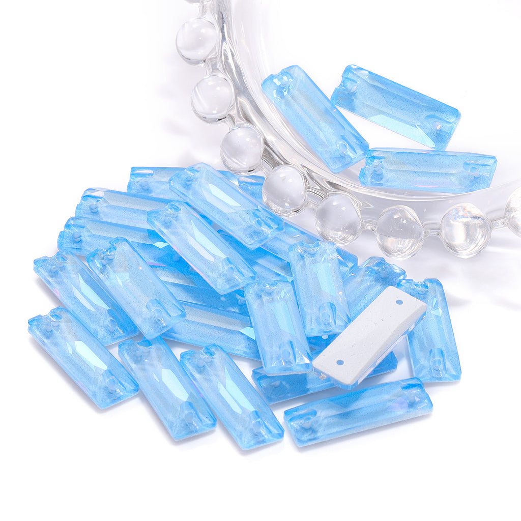 Electric Neon Light Blue Cosmic Baguette Shape High Quality Glass Sew-on Rhinestones WholesaleRhinestone