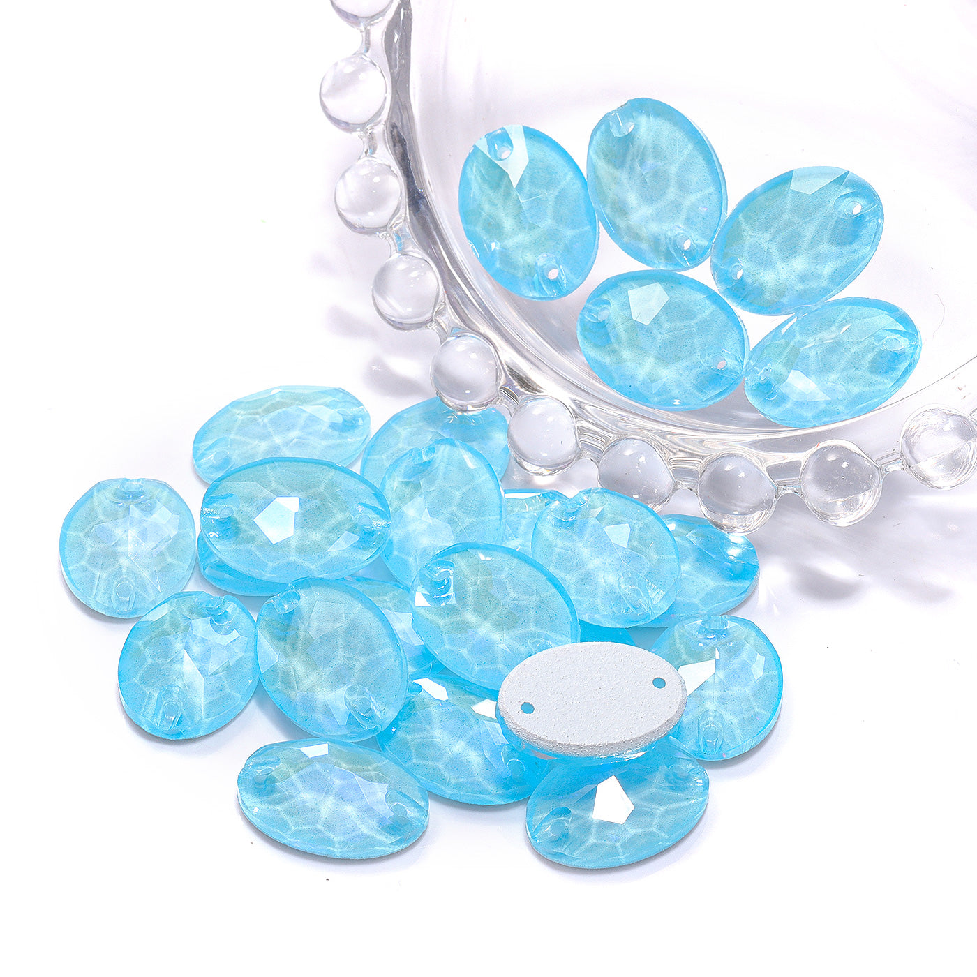Electric Neon Aquamarine Oval Shape High Quality Glass Sew-on Rhinestones WholesaleRhinestone
