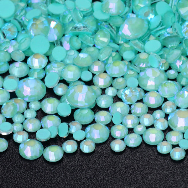 Mixed Sizes Neon Turquoise AB Glass Flat Back Rhinestones For Nail Art WholesaleRhinestone