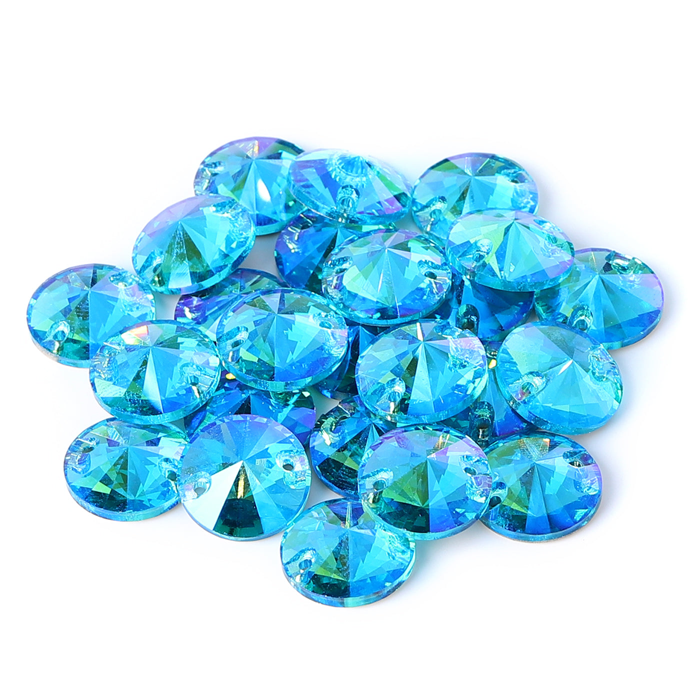 Aquamarine Shimmer Rivoli Forma de vidrio de alta calidad Rhinestones de costura Imagen secundaria del producto