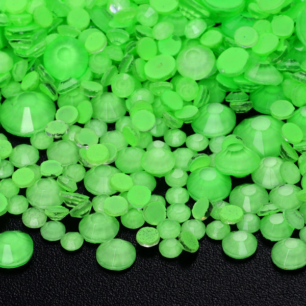 Mixed Sizes Neon Apple Green Glass Flat Back Rhinestones For Nail Art WholesaleRhinestone