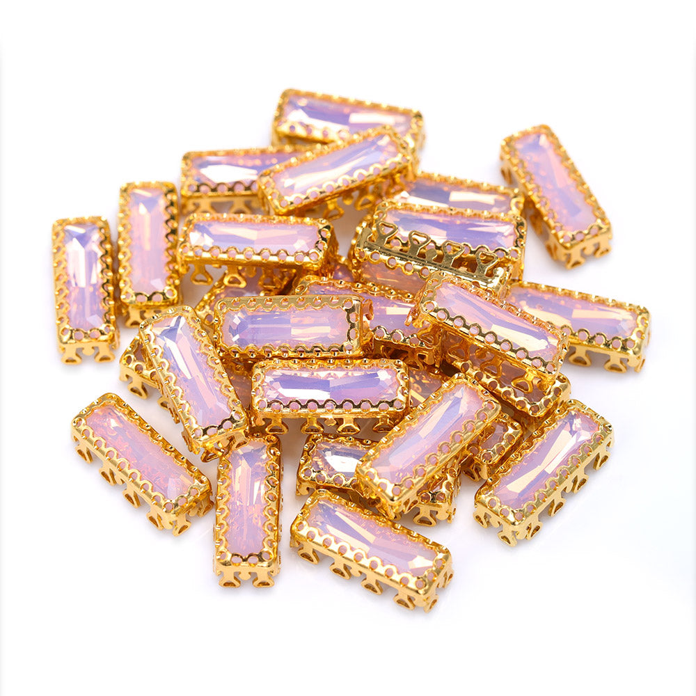 Rose Water Opal Princess Baguette Shape High-Quality Glass Sew-on Nest Hollow Claw Rhinestones