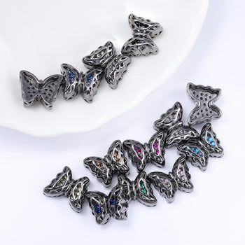 Mixed Colors Butterfly Shape Hematite Plated High-Quality Sew-on Alloy Charms Inlaid Cubic Zirconia WholesaleRhinestone