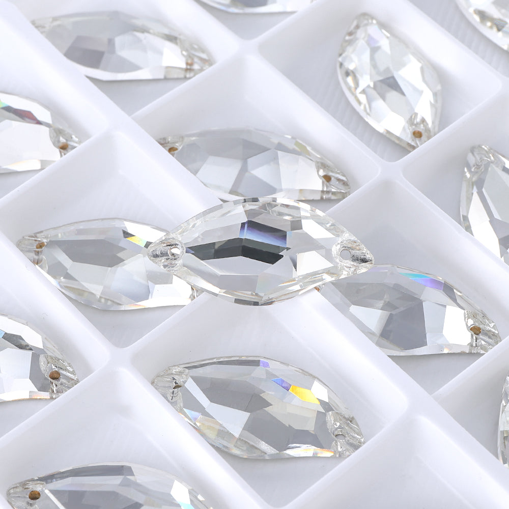 Silver Shade Diamond Leaf Shape High Quality Glass Sew-on Rhinestones WholesaleRhinestone