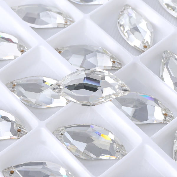Silver Shade Diamond Leaf Shape High Quality Glass Sew-on Rhinestones WholesaleRhinestone
