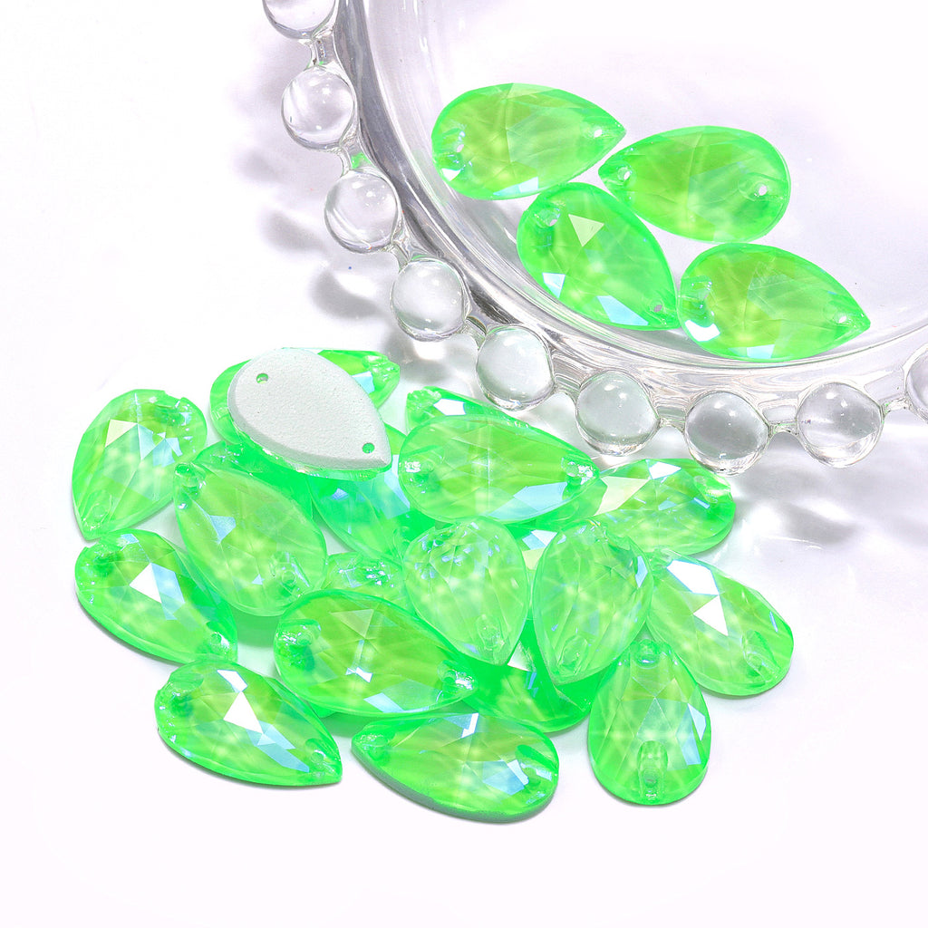 Electric Neon Peridot Drop Shape High Quality Glass Sew-on Rhinestones WholesaleRhinestone