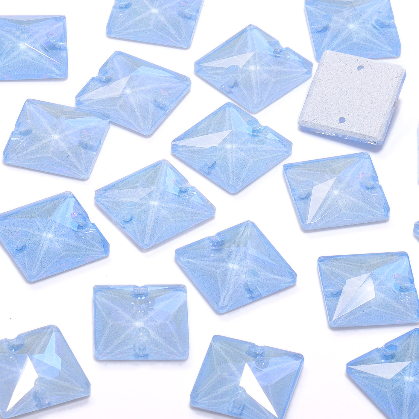 Electric Neon Light Blue Square Shape High Quality Glass Sew-on Rhinestones