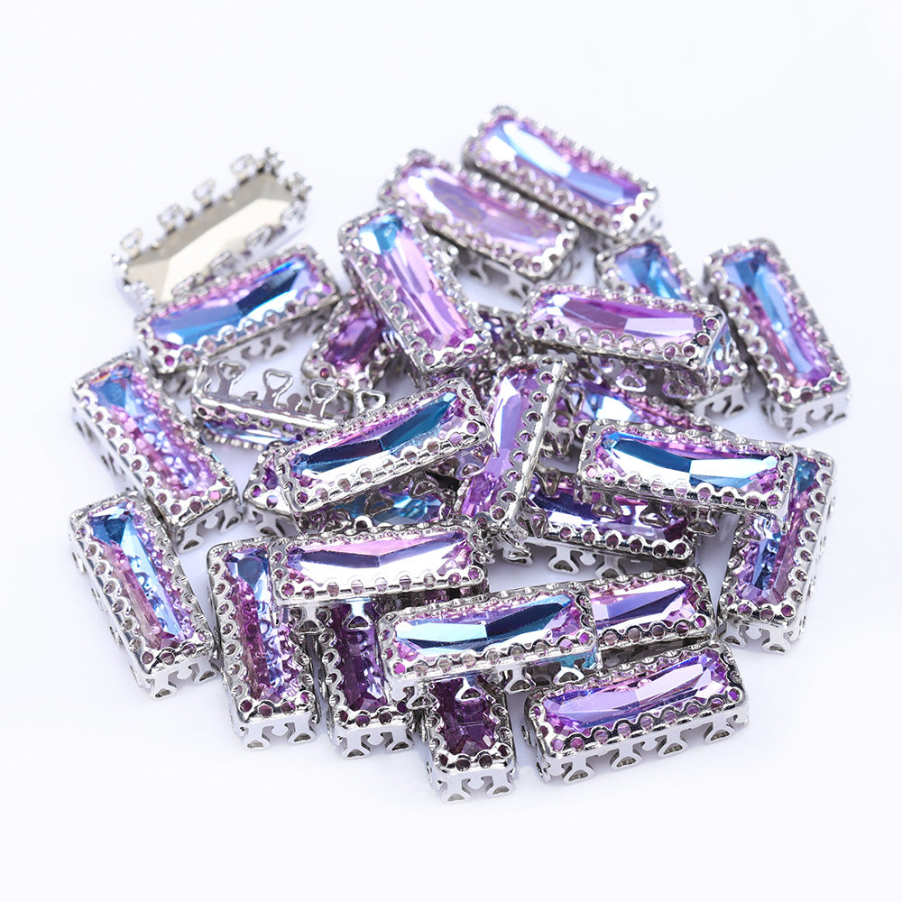 Vitrail Light Princess Baguette Shape High-Quality Glass Sew-on Nest Hollow Claw Rhinestones WholesaleRhinestone