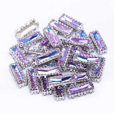 Vitrail Light Princess Baguette Shape High-Quality Glass Sew-on Nest Hollow Claw Rhinestones