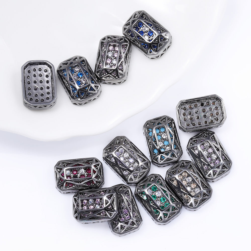 Octagon Shape Hematite Plated High-Quality Sew-on Alloy Charms Inlaid Cubic Zirconia WholesaleRhinestone