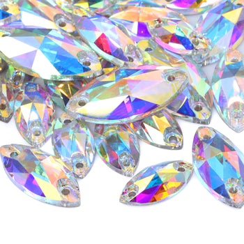 Mixed Sizes Crystal AB Navette Shape High Quality Glass Sew-on Rhinestones WholesaleRhinestone