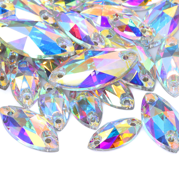 Mixed Sizes Crystal AB Navette Shape High Quality Glass Sew-on Rhinestones WholesaleRhinestone