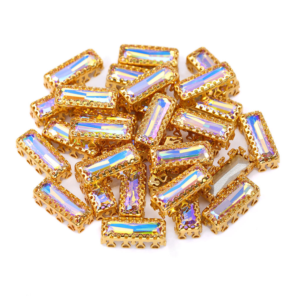 Paradise Shine Princess Baguette Shape High-Quality Glass Sew-on Nest Hollow Claw Rhinestones