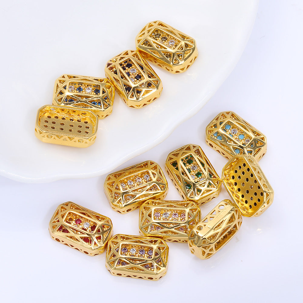 Octagon Shape Golden Plated High-Quality Sew-on Alloy Charms Inlaid Cubic Zirconia