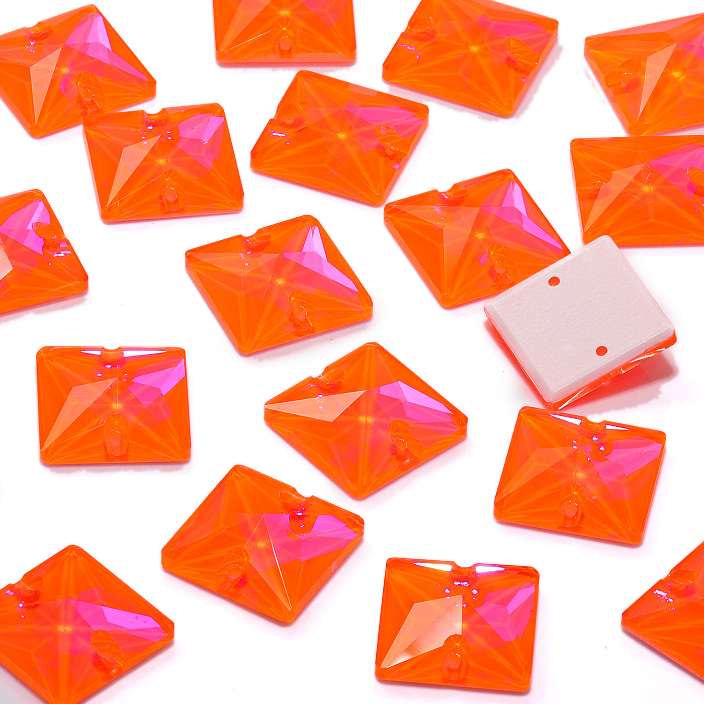 Electric Neon Orange Yellow Square Shape High Quality Glass Sew-on Rhinestones