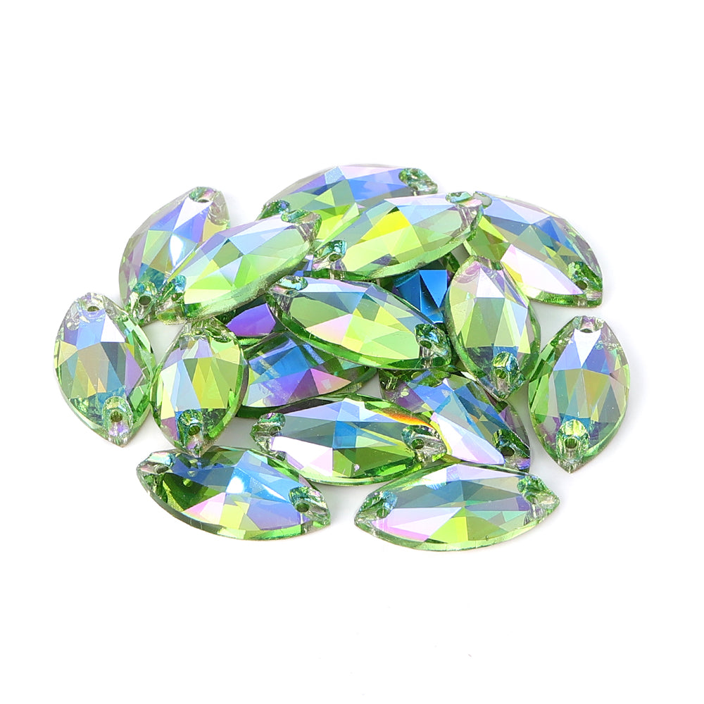 Peridot Shimmer Navette Shape High Quality Glass Sew-on Rhinestones WholesaleRhinestone