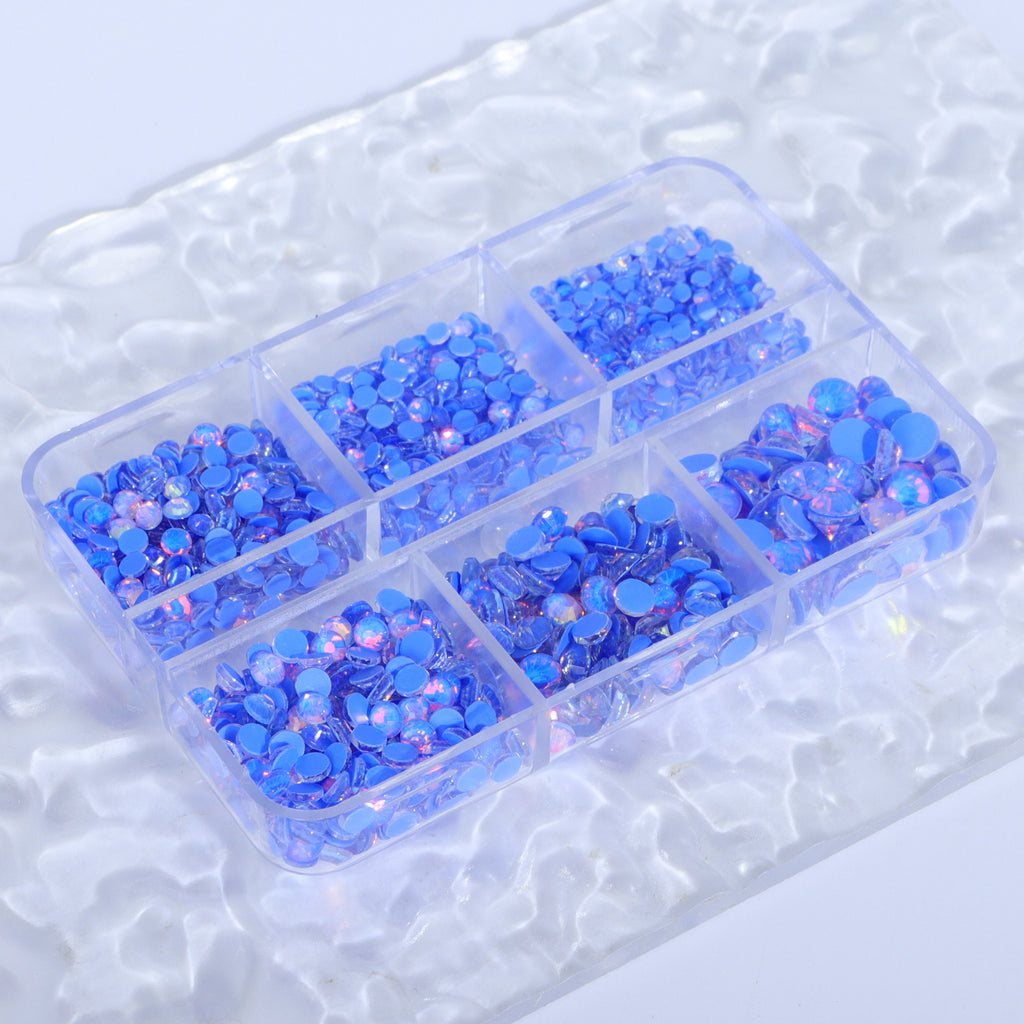 Mixed Sizes 6 Grid Box Mocha Opal Dk Blue Glass FlatBack Rhinestones For Nail Art WholesaleRhinestone
