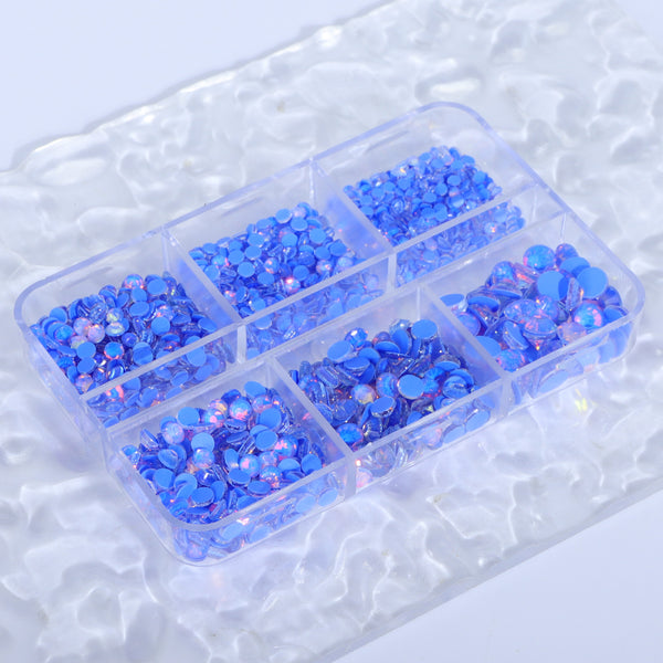 Mixed Sizes 6 Grid Box Mocha Opal Dk Blue Glass FlatBack Rhinestones For Nail Art WholesaleRhinestone