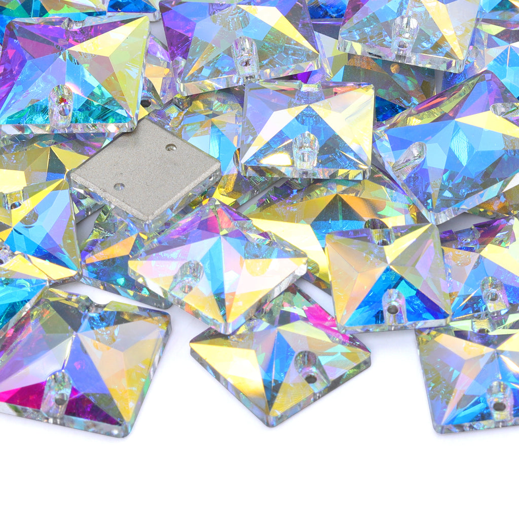 Mixed Sizes Crystal AB Square Shape High Quality Glass Sew-on Rhinestones WholesaleRhinestone