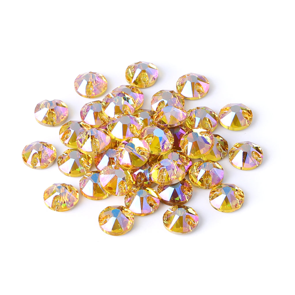 Light Topaz Shimmer XIRIUS Round Shape High Quality Glass Sew-on Rhinestones WholesaleRhinestone