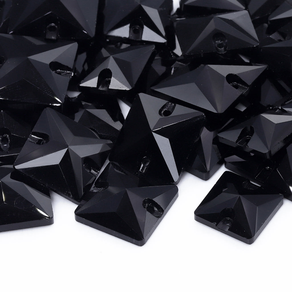 Mixed Sizes Jet Square Shape High Quality Glass Sew-on Rhinestones
