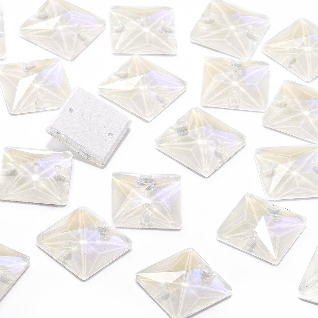Electric Neon White Square Shape High Quality Glass Sew-on Rhinestones WholesaleRhinestone