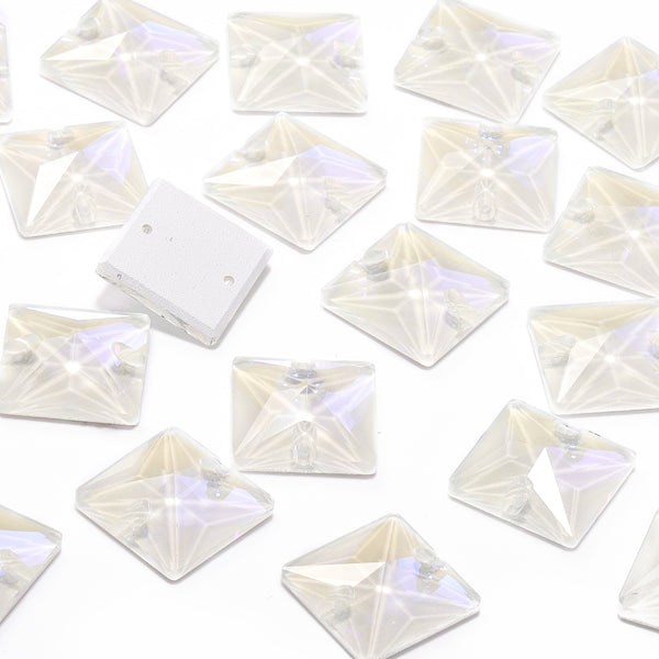 Electric Neon White Square Shape High Quality Glass Sew-on Rhinestones WholesaleRhinestone
