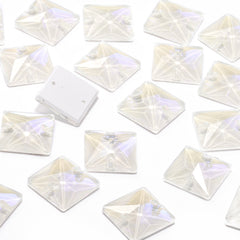 Electric Neon White Square Shape High Quality Glass Sew-on Rhinestones