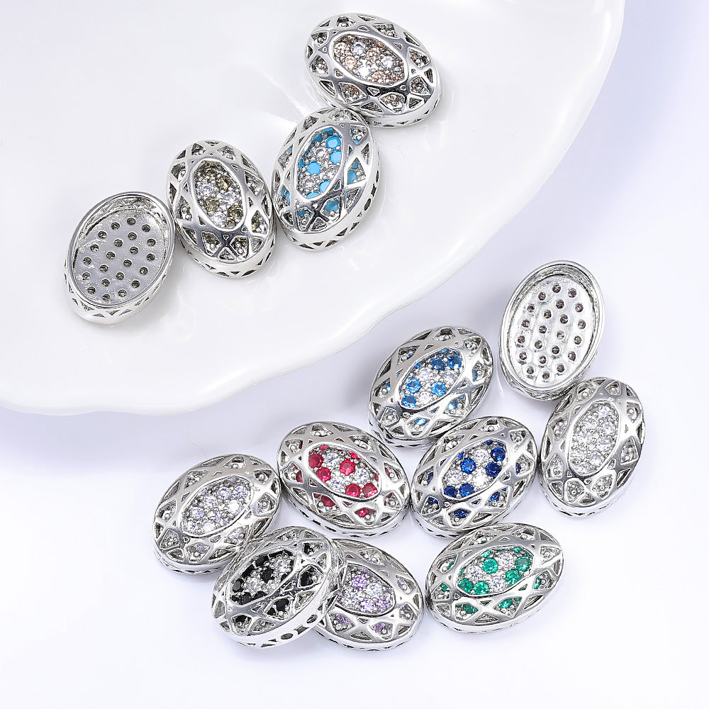 Oval Shape Silver Plated High-Quality Sew-on Alloy Charms Inlaid Cubic Zirconia