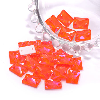 Electric Neon Orange Yellow Rectangle Shape High Quality Glass Sew-on Rhinestones