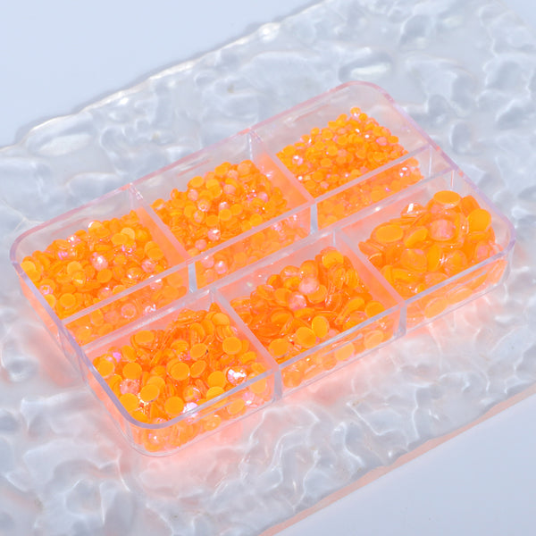 Mixed Sizes 6 Grid Box Mocha Shimmer Orange Glass FlatBack Rhinestones For Nail Art WholesaleRhinestone