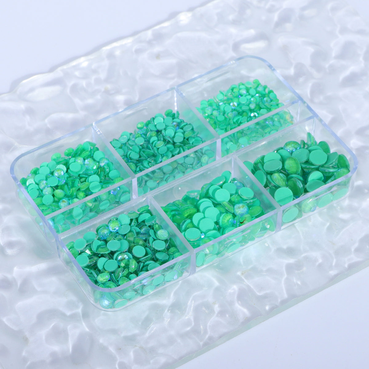 Mixed Sizes 6 Grid Box Mocha SS Green Glass FlatBack Rhinestones For Nail Art WholesaleRhinestone