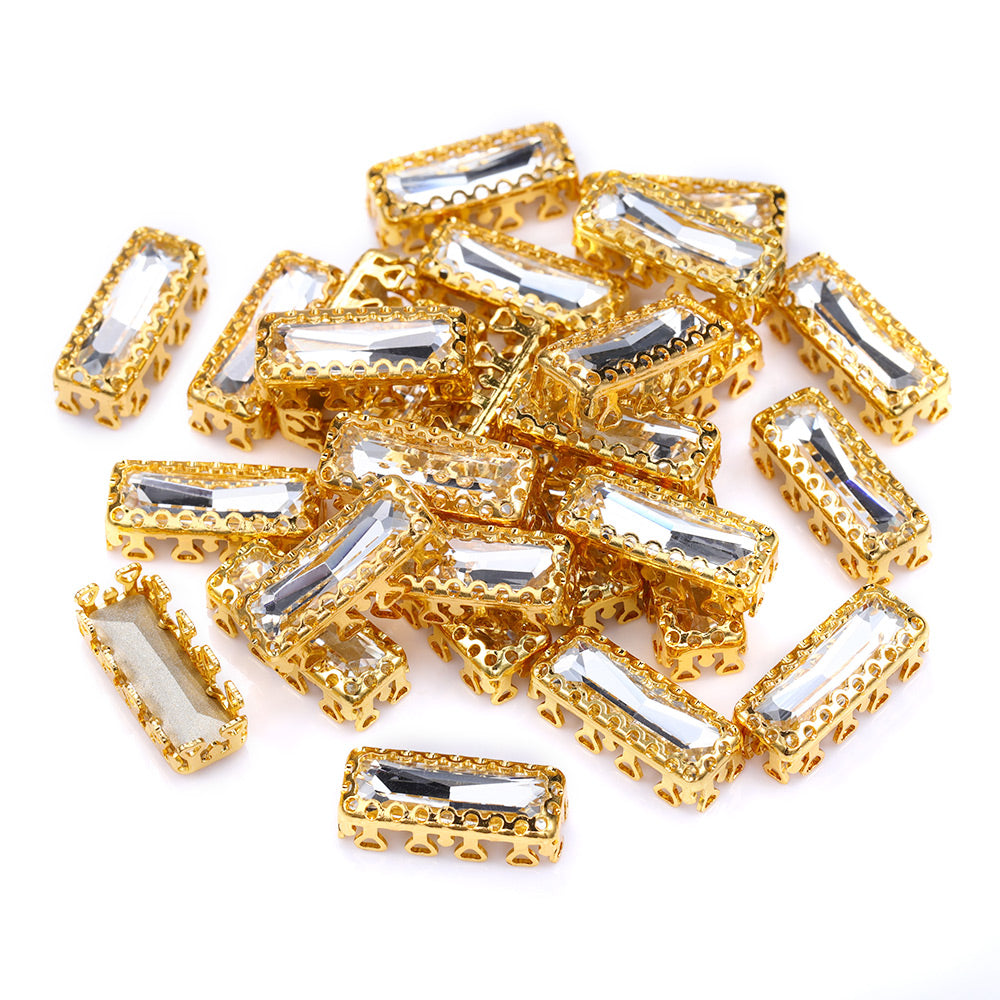 Crystal Princess Baguette Shape High-Quality Glass Sew-on Nest Hollow Claw Rhinestones