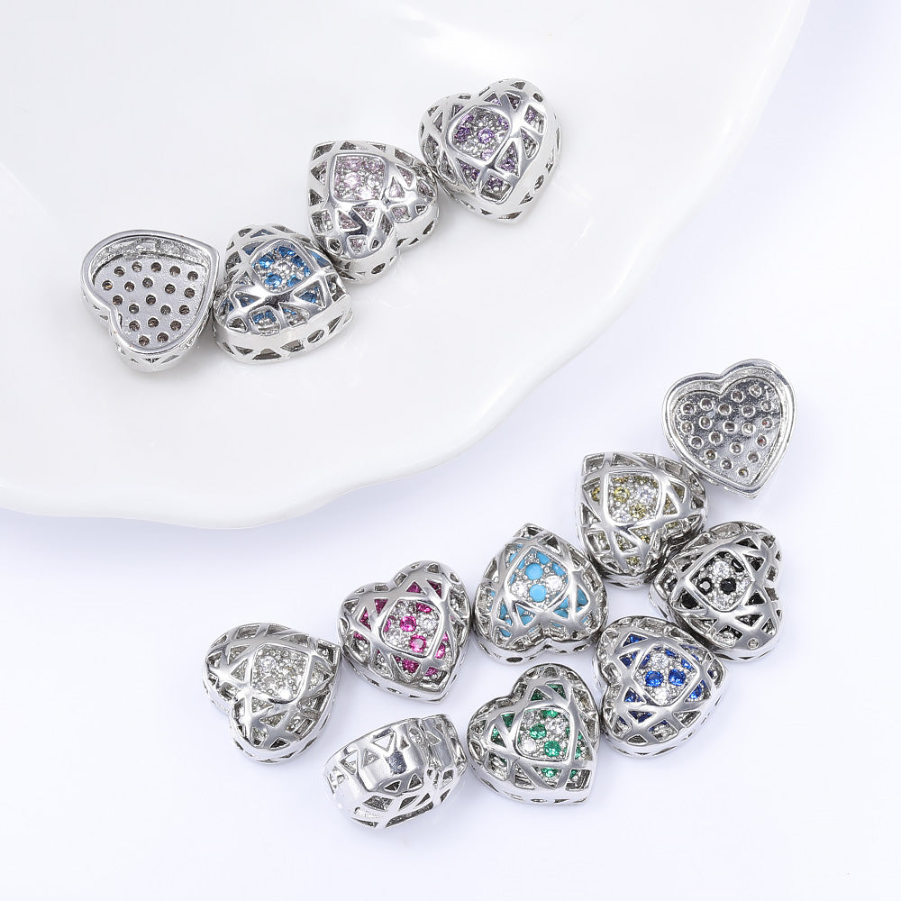 Heart Shape Imitation Rhodium Plated High-Quality Sew-on Alloy Charms Inlaid Cubic Zirconia