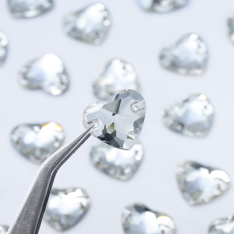 Silver Shade Heart Shape High Quality Glass Sew-on Rhinestones