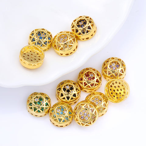 Round Shape Golden Plated High-Quality Sew-on Alloy Charms Inlaid Cubic Zirconia
