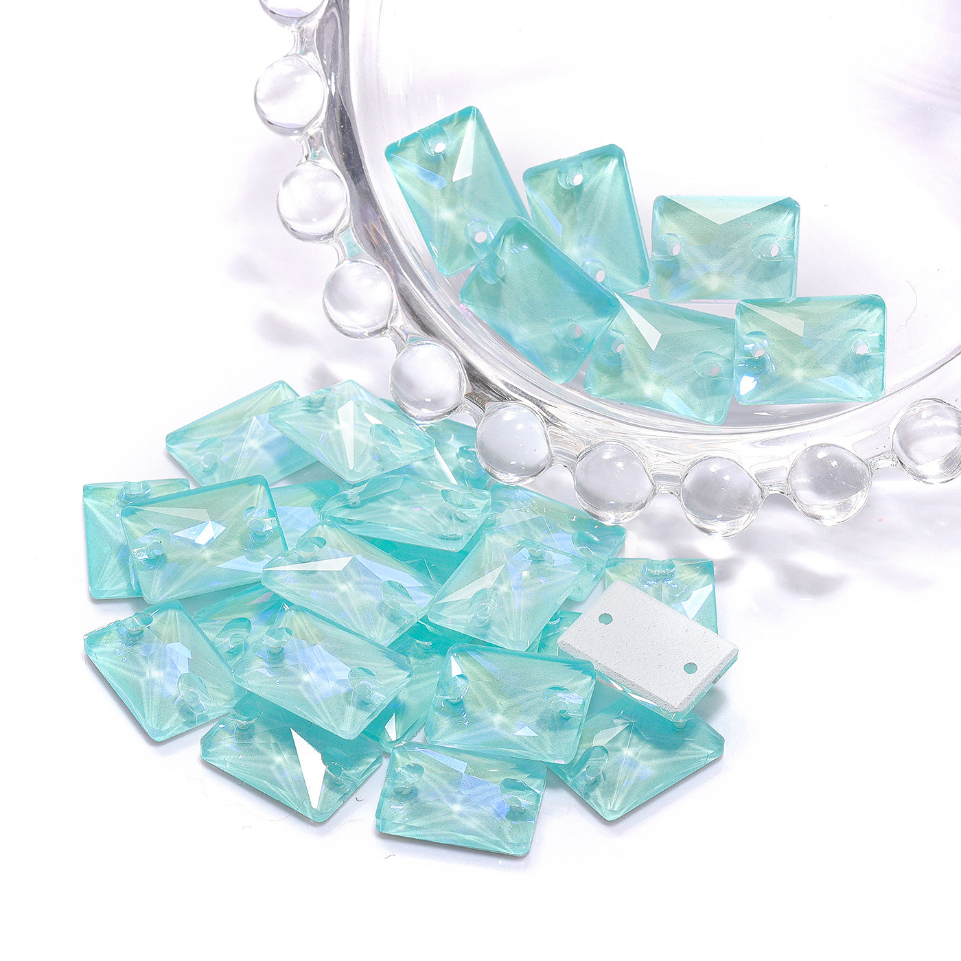Electric Neon Light Azore Rectangle Shape High Quality Glass Sew-on Rhinestones