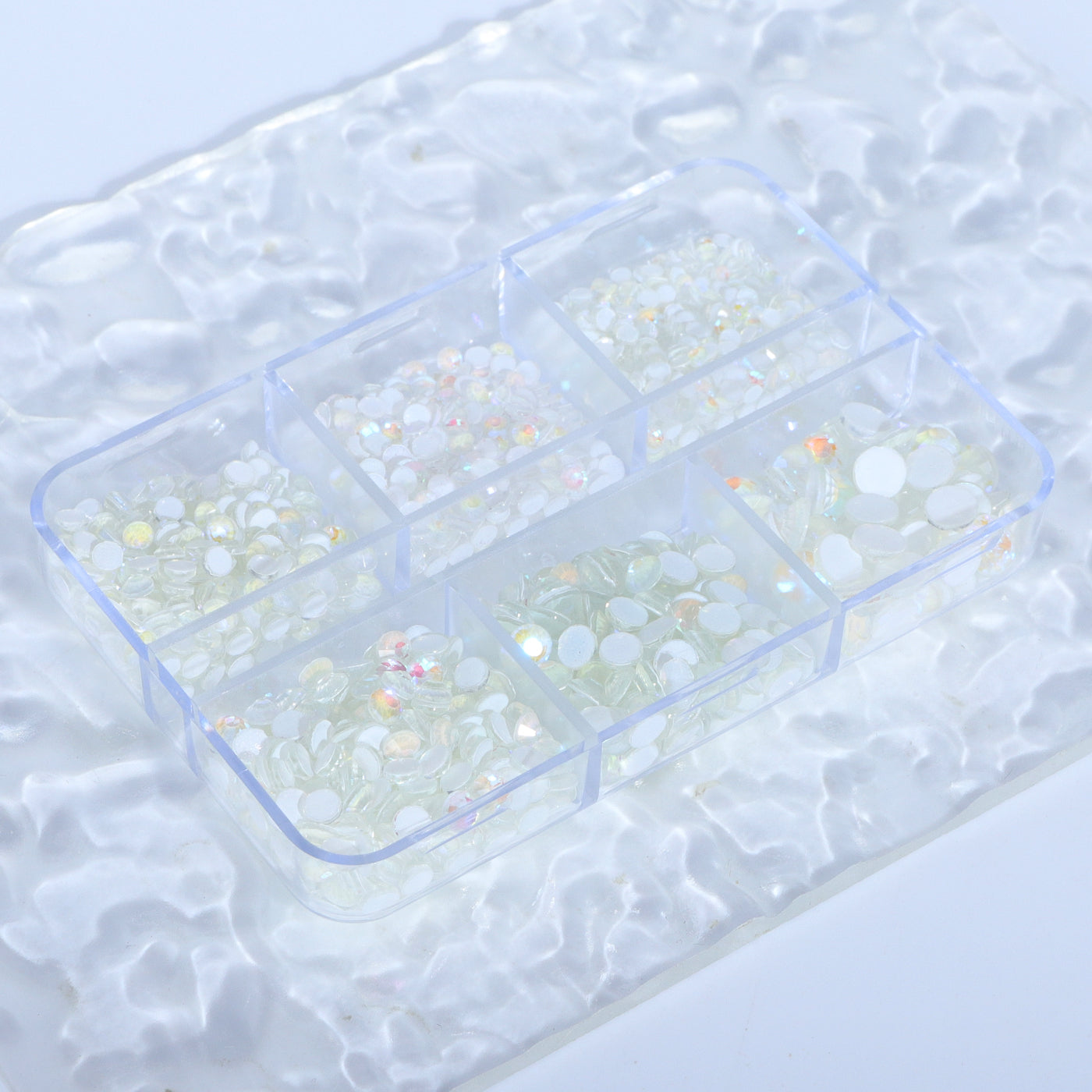 Gemischte Größen 6 Gitterbox Mocha Schimmer weißes Glas Flachback -Strass für Nagelkunst