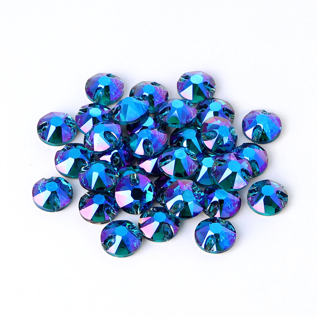 Indicolite Shimmer XIRIUS Round Shape High Quality Glass Sew-on Rhinestones WholesaleRhinestone