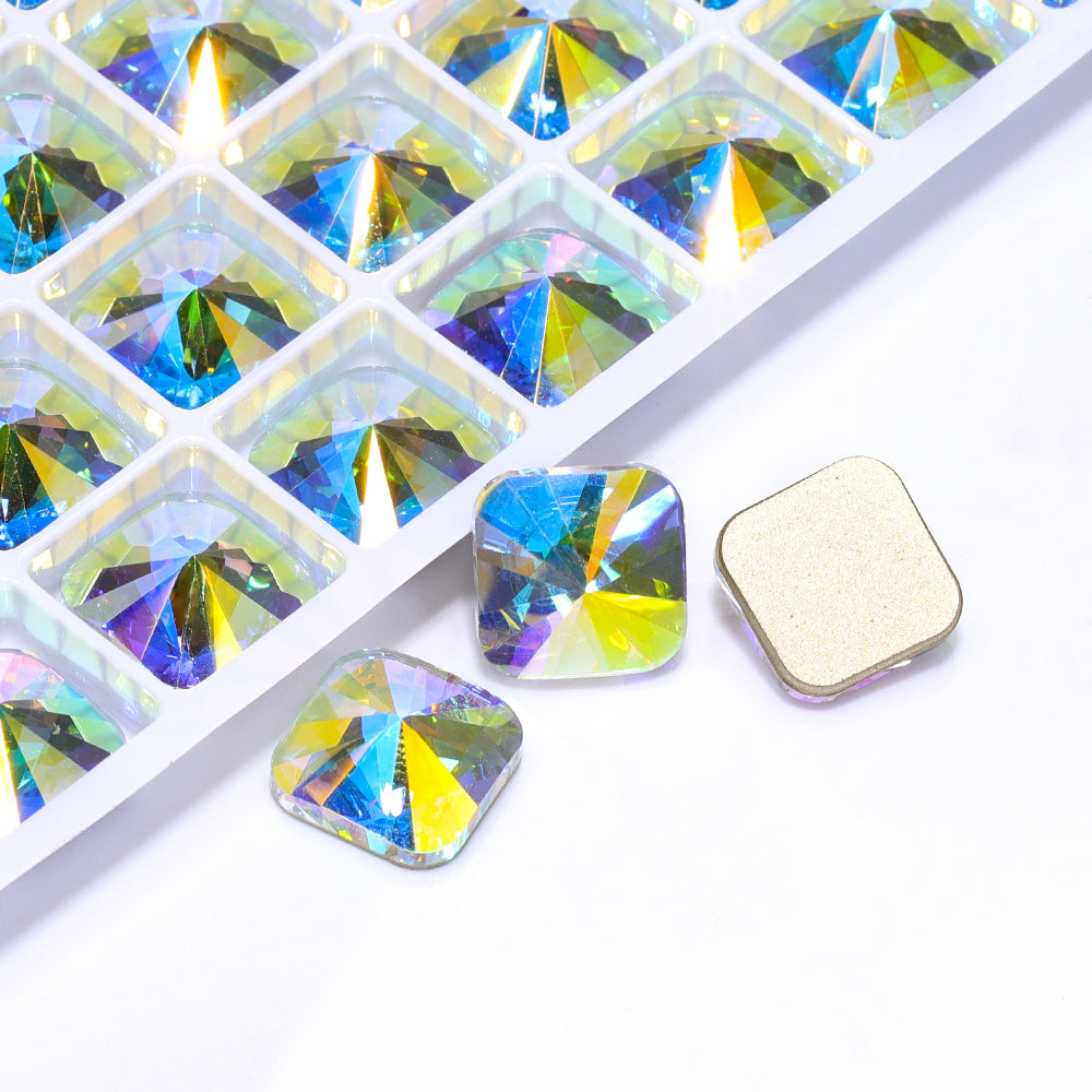 Crystal AB Rivoli Square Shape High Quality Glass Beveled Flat Back Rhinestones WholesaleRhinestone
