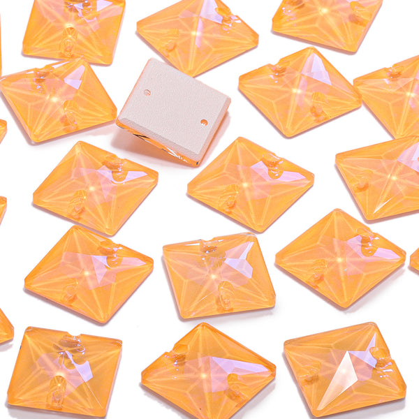 Electric Neon Sunflower Square Shape High Quality Glass Sew-on Rhinestones WholesaleRhinestone