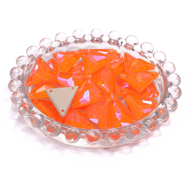 Electric Neon Orange Yellow Slim Triangle Shape High Quality Glass Sew-on Rhinestones