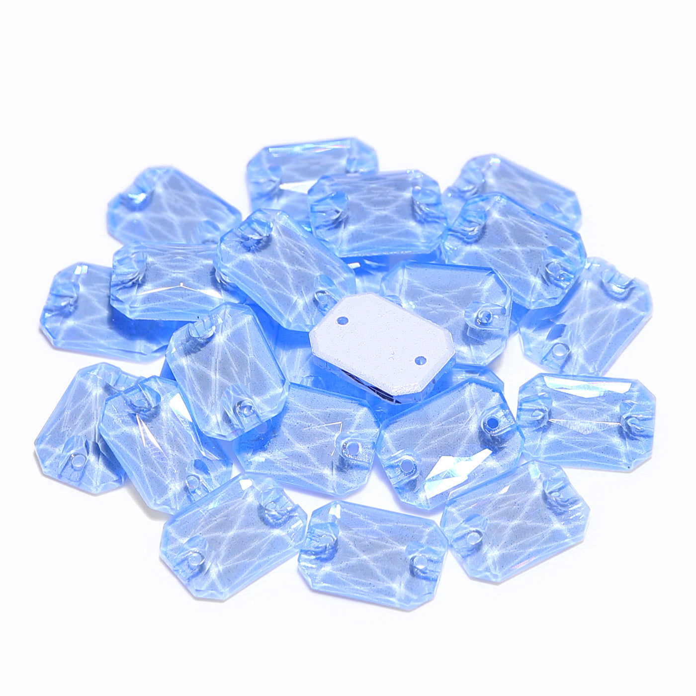 Electric Neon Light Blue Octagon Shape High Quality Glass Sew-on Rhinestones