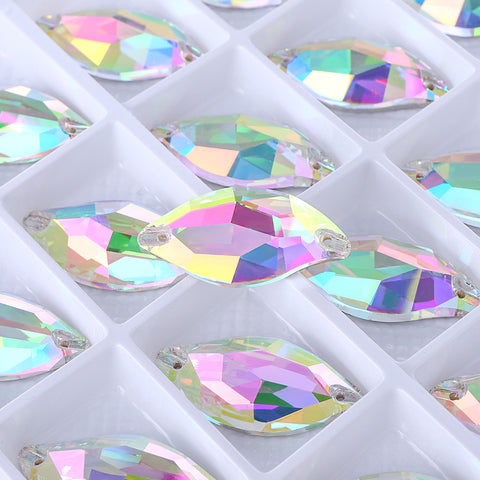 Crystal Phantom Diamond Leaf Shape High Quality Glass Sew-on Rhinestones