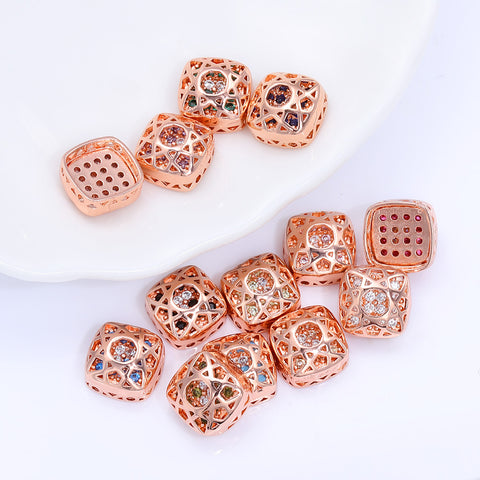 Cushion Square Shape Rose Gold Plated High-Quality Sew-on Alloy Charms Inlaid Cubic Zirconia