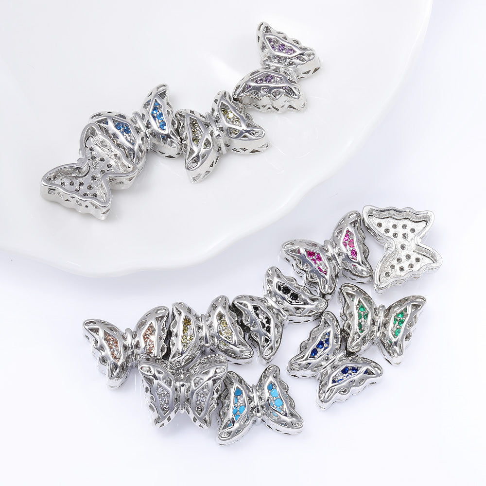 Mixed Colors Butterfly Shape Imitation Rhodium Plated High-Quality Sew-on Alloy Charms Inlaid Cubic Zirconia WholesaleRhinestone