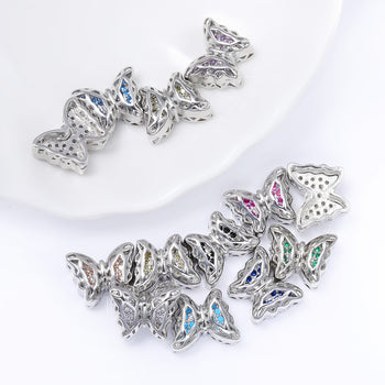 Mixed Colors Butterfly Shape Imitation Rhodium Plated High-Quality Sew-on Alloy Charms Inlaid Cubic Zirconia WholesaleRhinestone